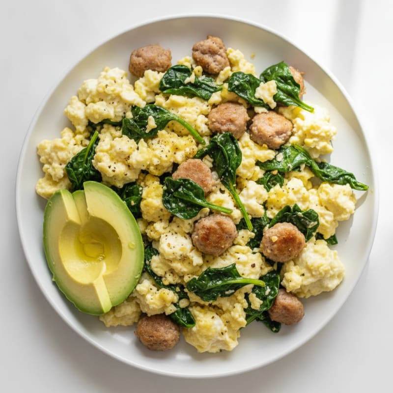 Egg White and Turkey Sausage Scramble with Spinach
