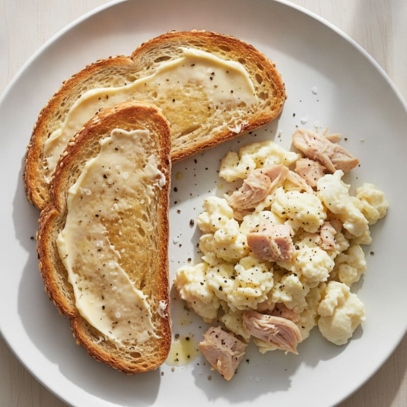 Classic Toasted Bread with Margarine and Protein Scramble