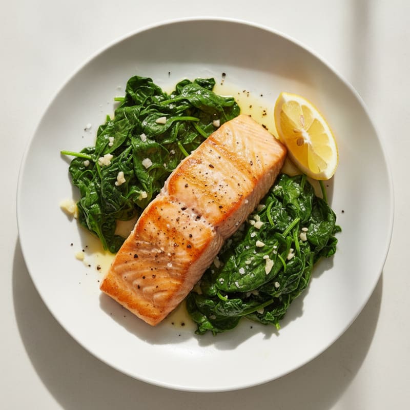 Pan-Seared Salmon with Garlic Spinach
