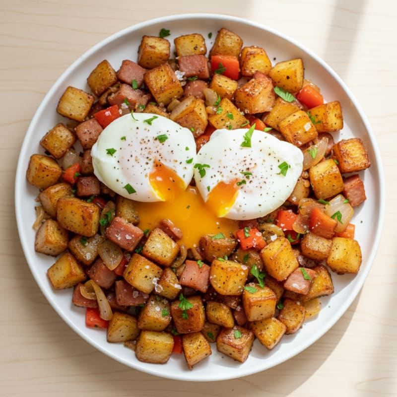 Honey Ham and Potato Hash with Eggs