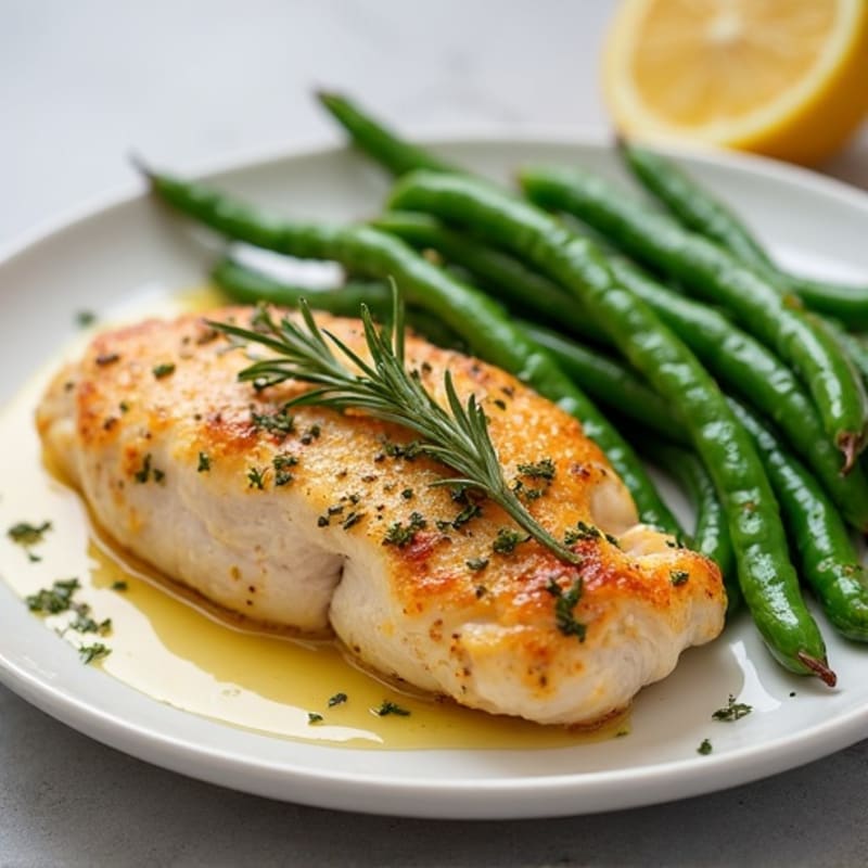 Lemon Herb Roasted Chicken with Crispy Green Beans