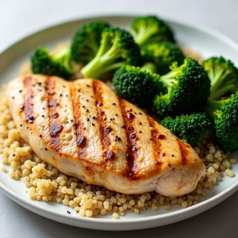 Grilled Chicken Breast with Steamed Broccoli and Quinoa