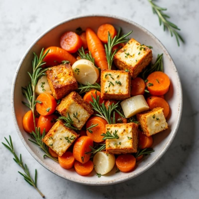 Crispy Tofu with Herb-Roasted Root Vegetables