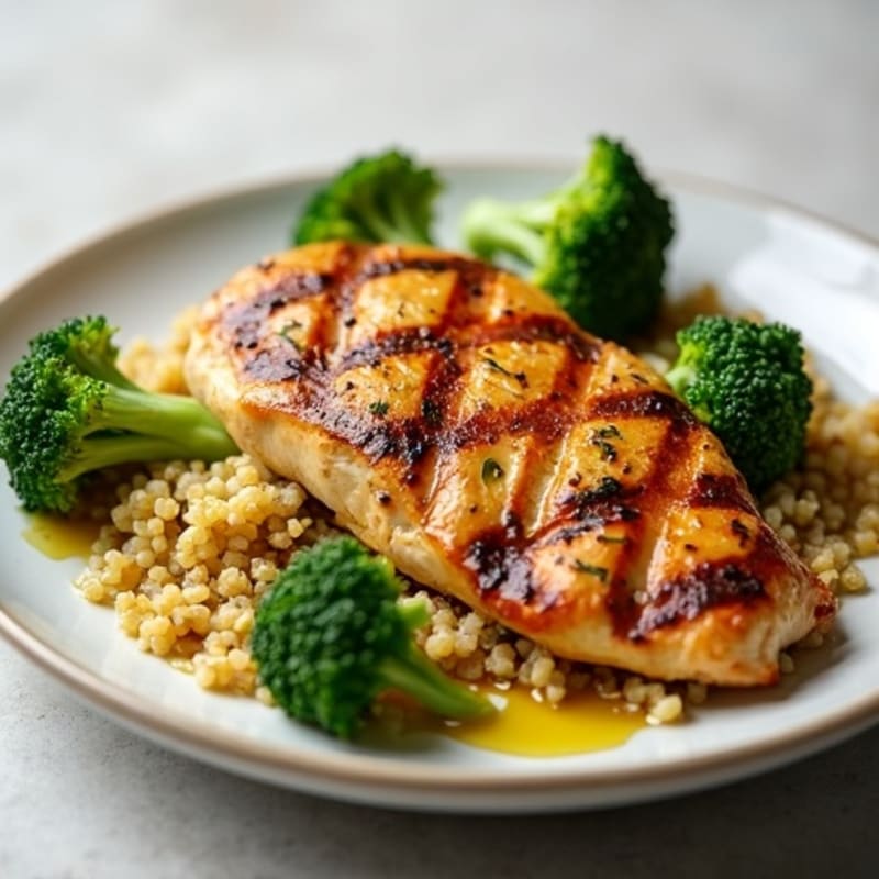 Grilled Chicken Breast with Quinoa and Roasted Broccoli