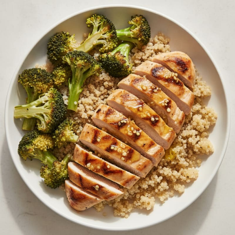 Grilled Chicken Breast with Quinoa and Roasted Broccoli