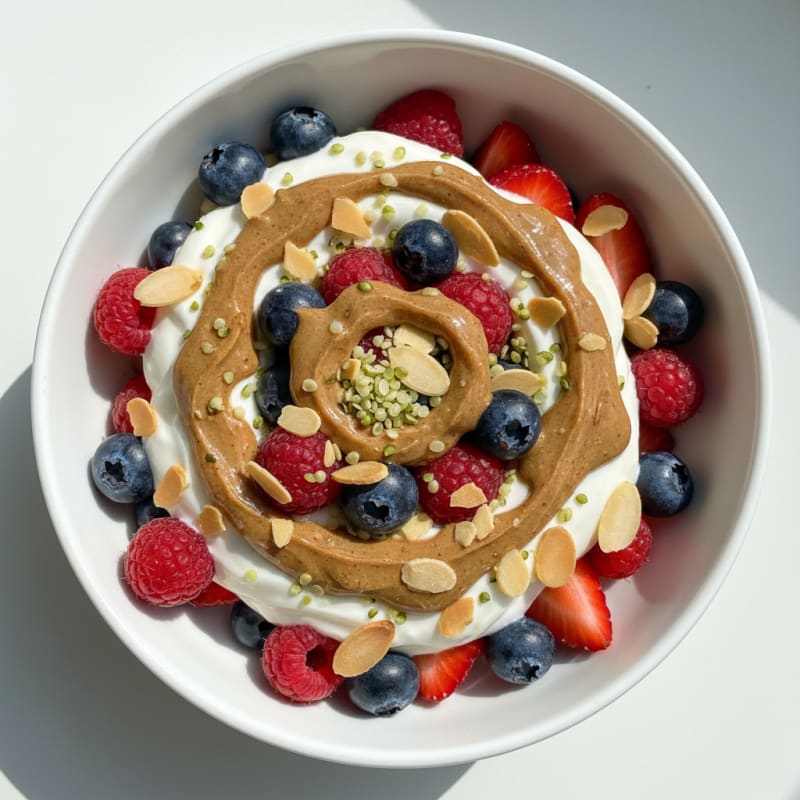Greek Yogurt Parfait with Mixed Berries and Almond Butter