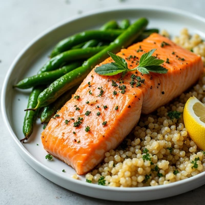 Herb-Roasted Salmon with Quinoa and Blistered Green Beans