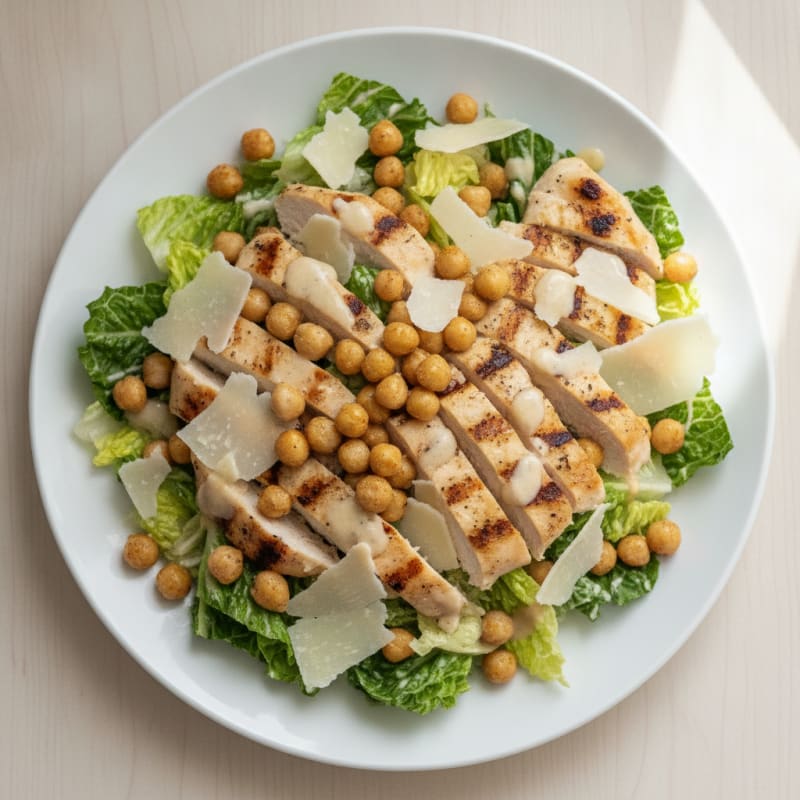 Grilled Chicken Caesar Salad with Shaved Parmesan and Chickpeas