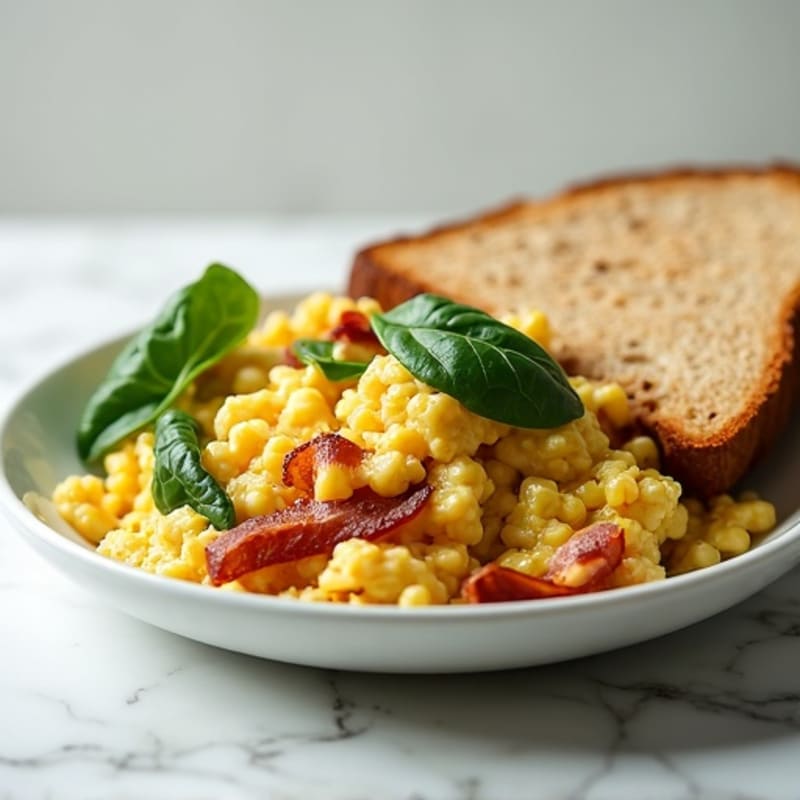 Cottage Cheese Scramble with Spinach and Turkey Bacon