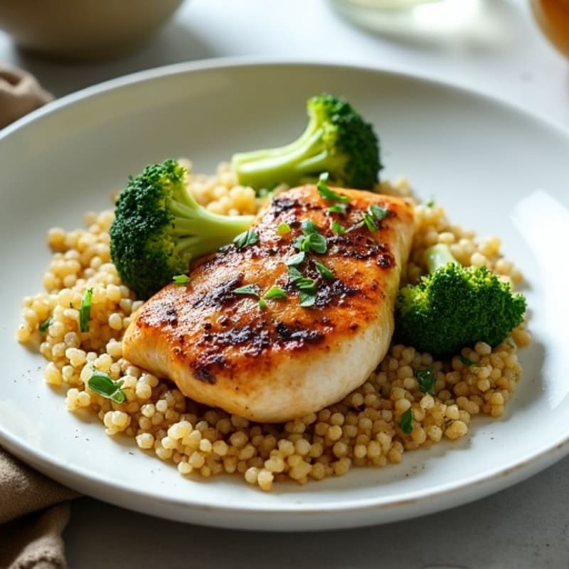 Grilled Chicken Breast with Roasted Broccoli and Quinoa