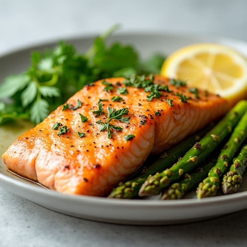 Flaky Lemon Herb Grilled Salmon with Roasted Asparagus