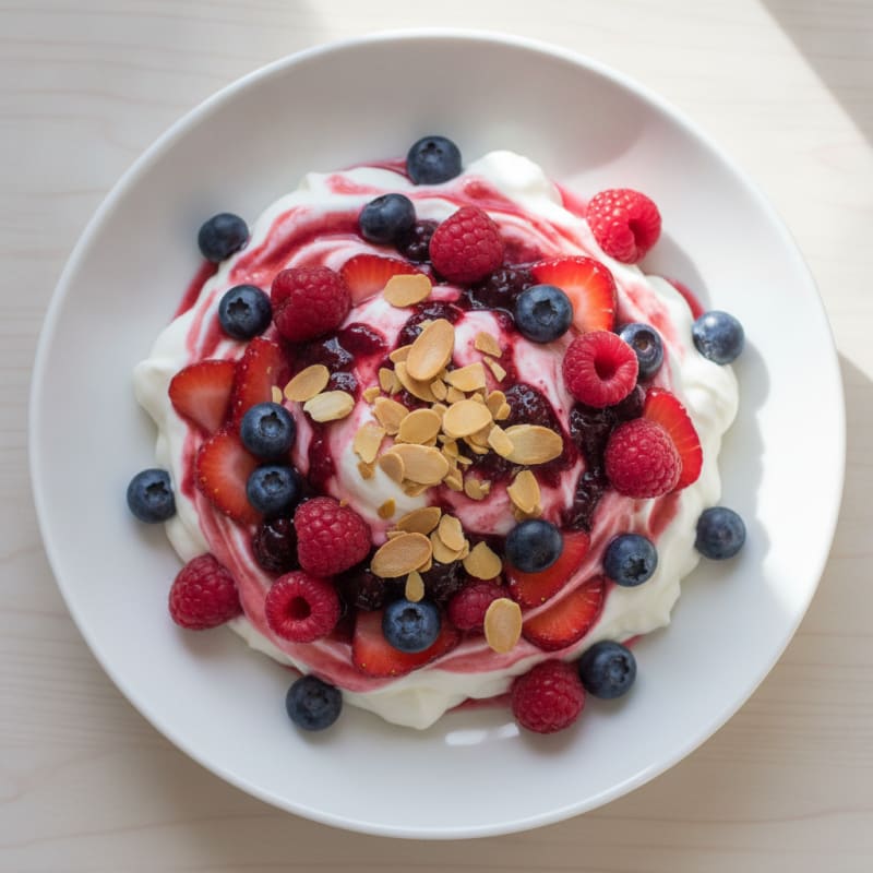 Greek Yogurt Protein Parfait with Mixed Berries and Almonds