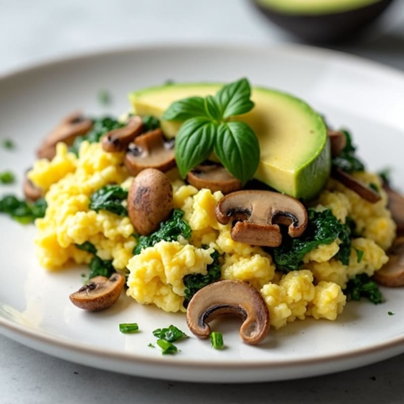 Egg White Spinach Scramble with Sautéed Mushrooms