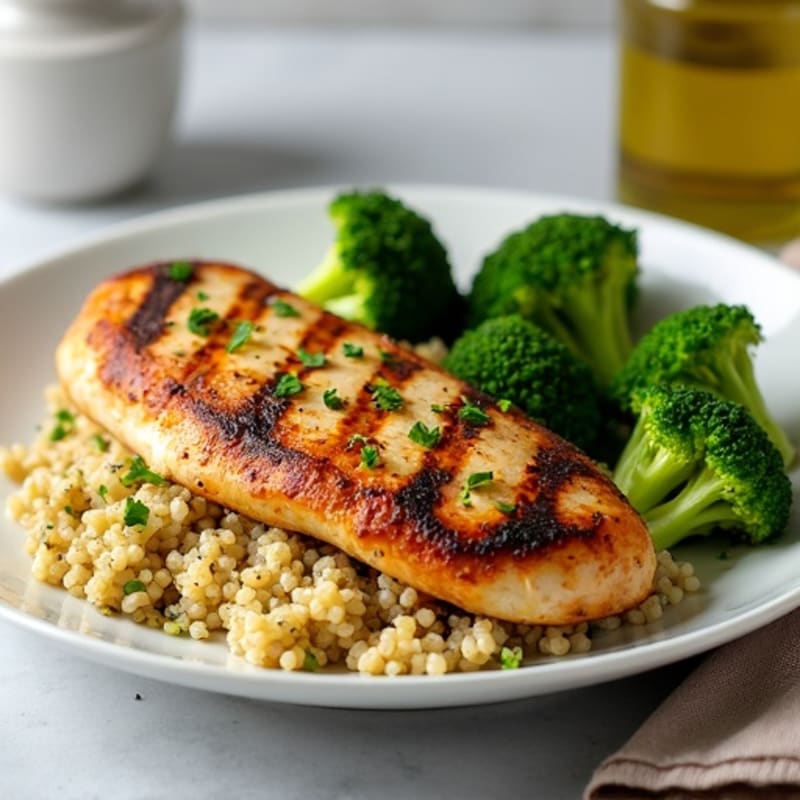 Grilled Chicken Breast with Quinoa and Roasted Broccoli