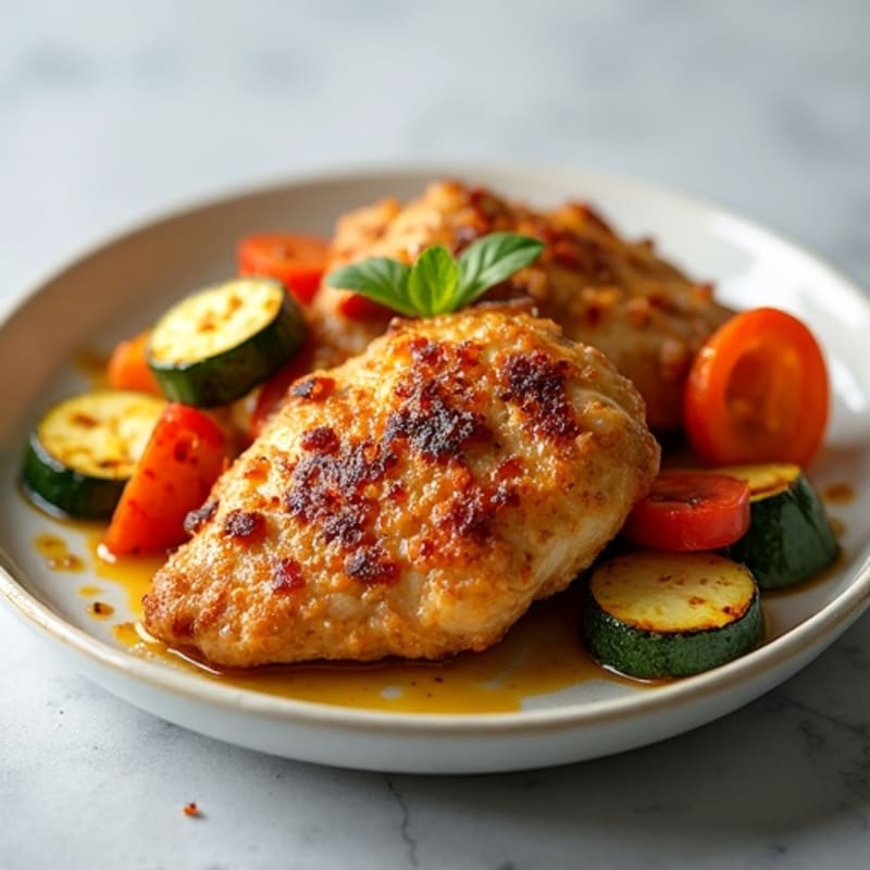 Crispy Baked Chicken with Sweet and Sour Roasted Vegetables