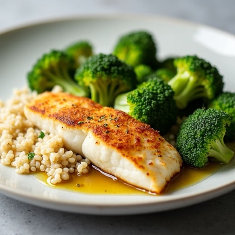 Seared Cod with Steamed Broccoli and Quinoa