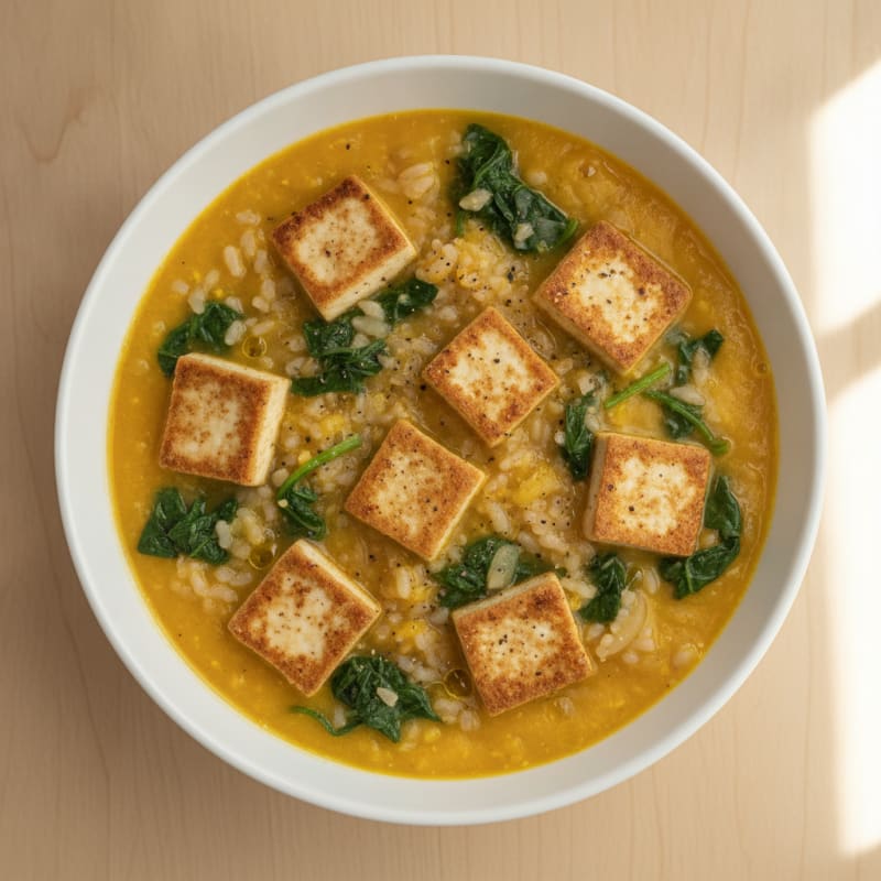 Tofu Spinach Pumpkin Rice Soup