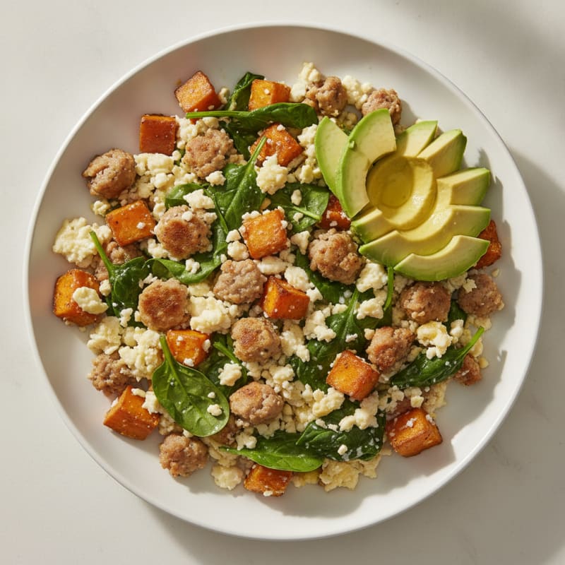 Crispy Turkey Sausage and Egg White Scramble with Spinach