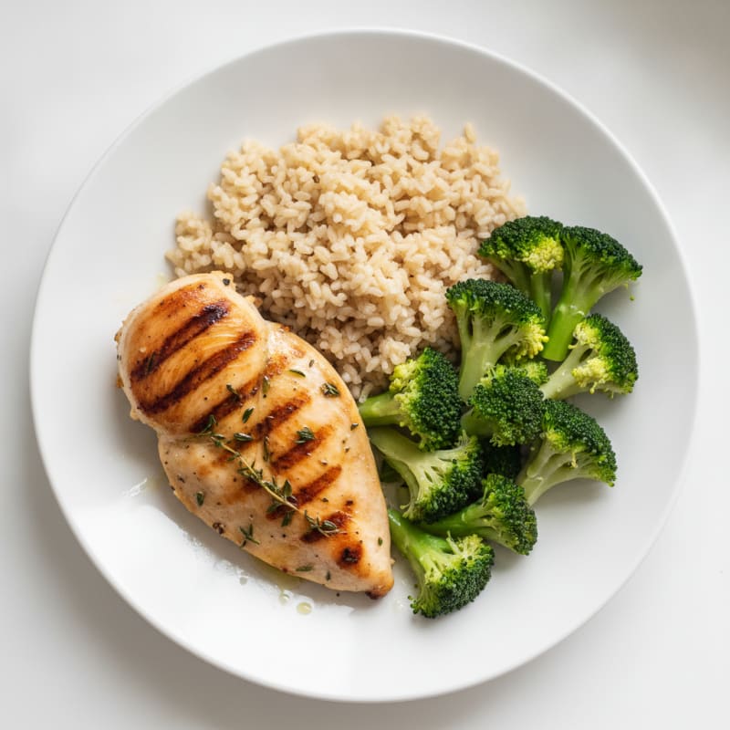 Grilled Chicken Breast with Brown Rice and Steamed Broccoli