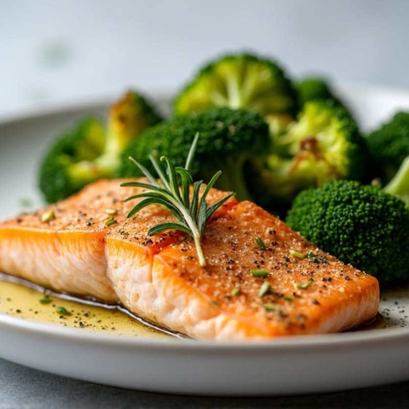 Herb-Crusted Pan Seared Salmon with Roasted Broccoli