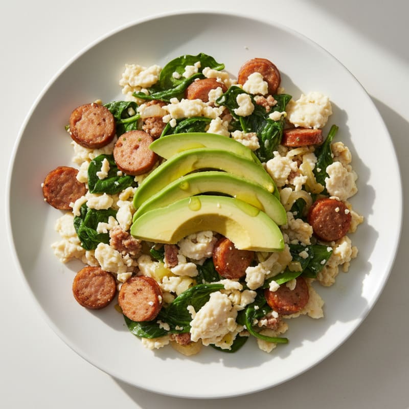 Egg White Scramble with Turkey Sausage and Spinach
