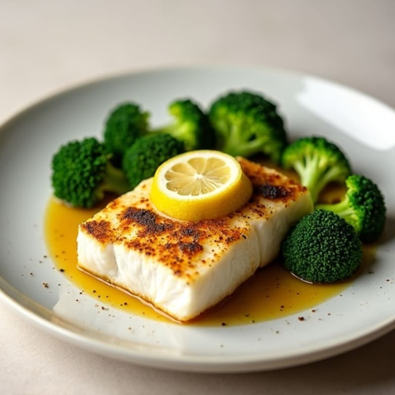 Seared Cod with Steamed Broccoli and Lemon