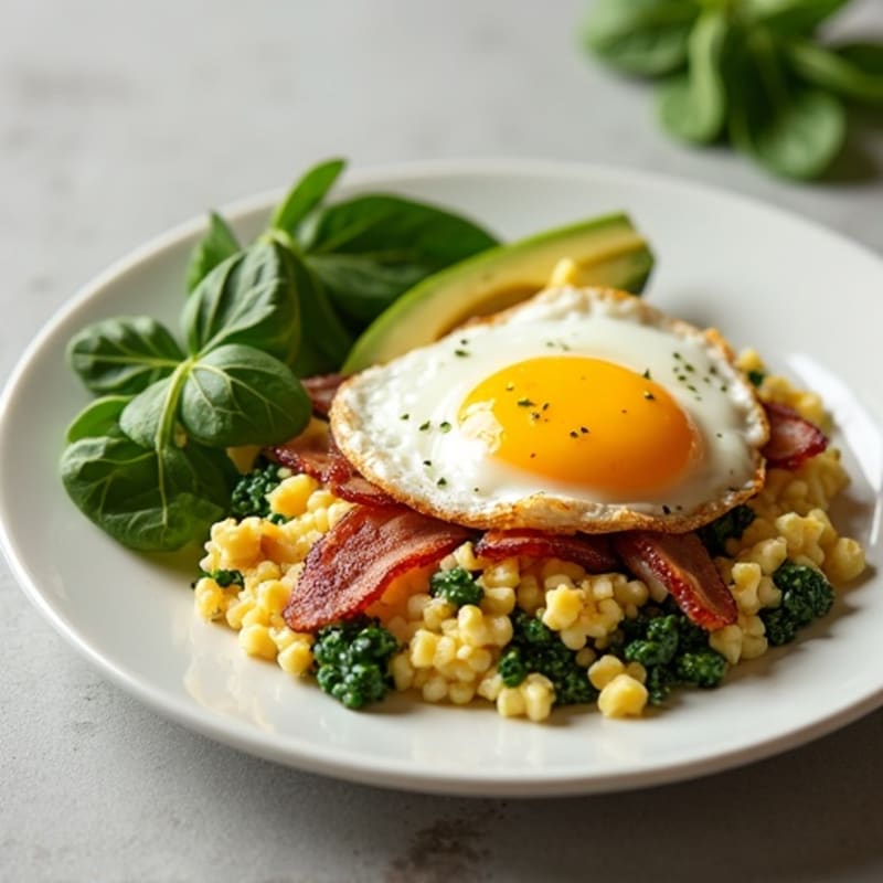 Cottage Cheese Scramble with Spinach and Turkey Bacon