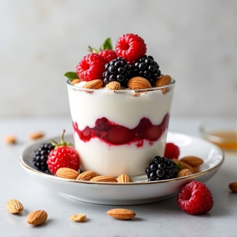 Greek Yogurt Protein Parfait with Mixed Berries and Almonds