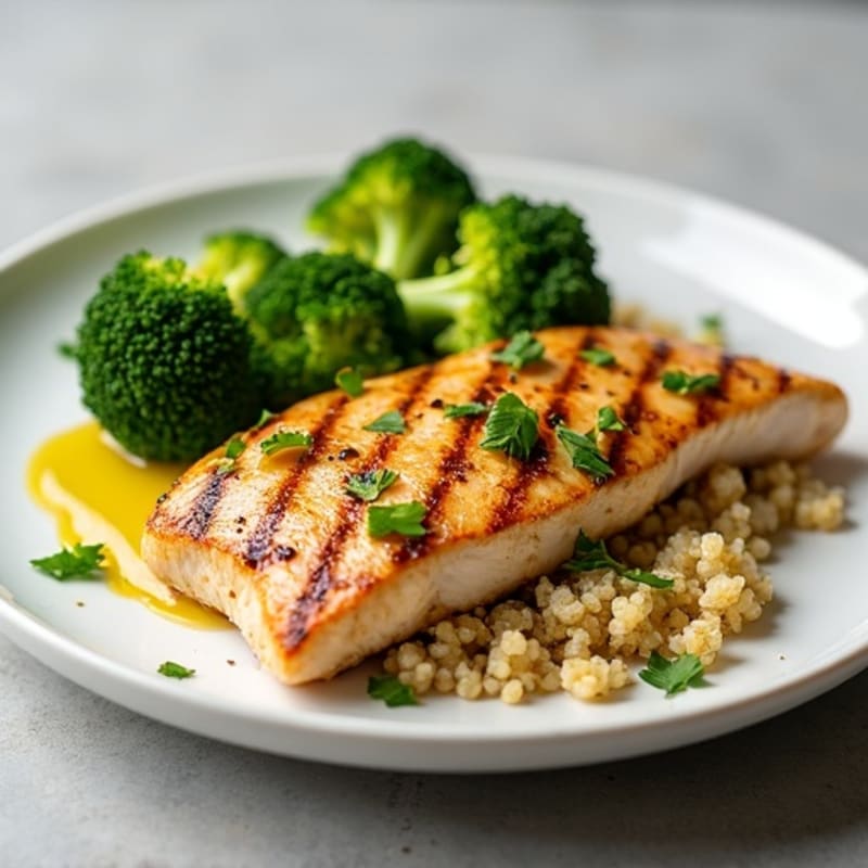 Grilled Chicken Breast with Quinoa and Roasted Broccoli