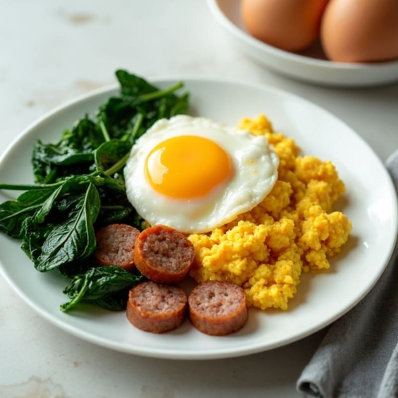 Egg White Scramble with Turkey Sausage and Sautéed Spinach