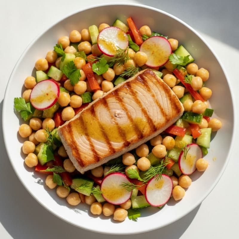 Chickpea and Grilled Tuna Salad with Crunchy Vegetables