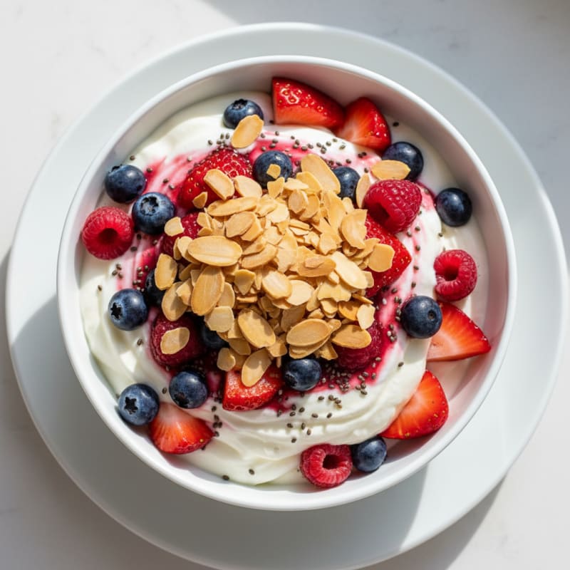 Greek Yogurt Protein Parfait with Mixed Berries and Almonds