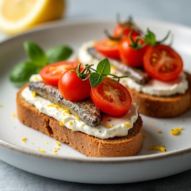 Sardine Toasts with Creamy Goat Cheese and Fresh Lemon Tomato