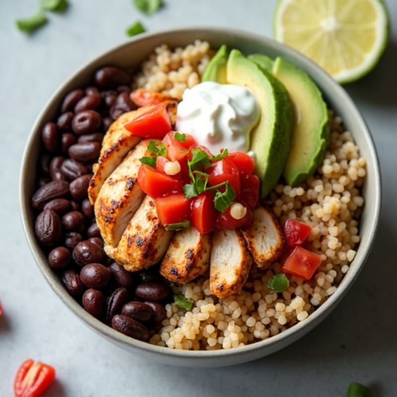 Black Bean Burrito Bowl with Fresh Pico and Creamy Avocado