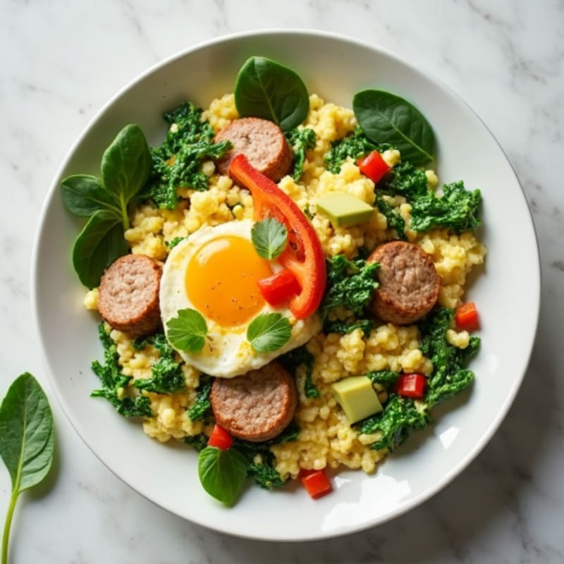 Egg White Spinach Scramble with Turkey Sausage