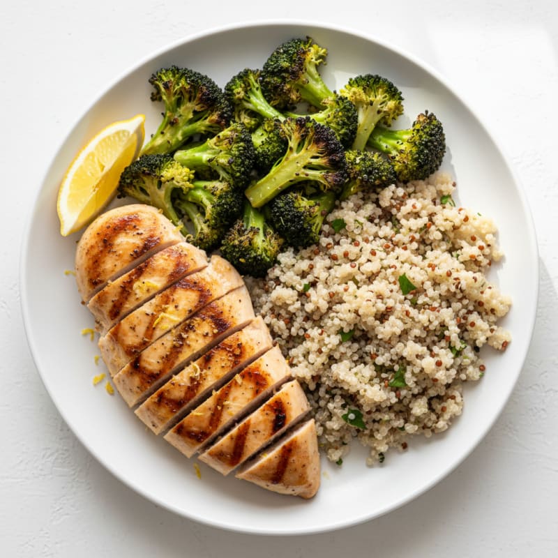 Grilled Chicken Breast with Roasted Broccoli and Quinoa