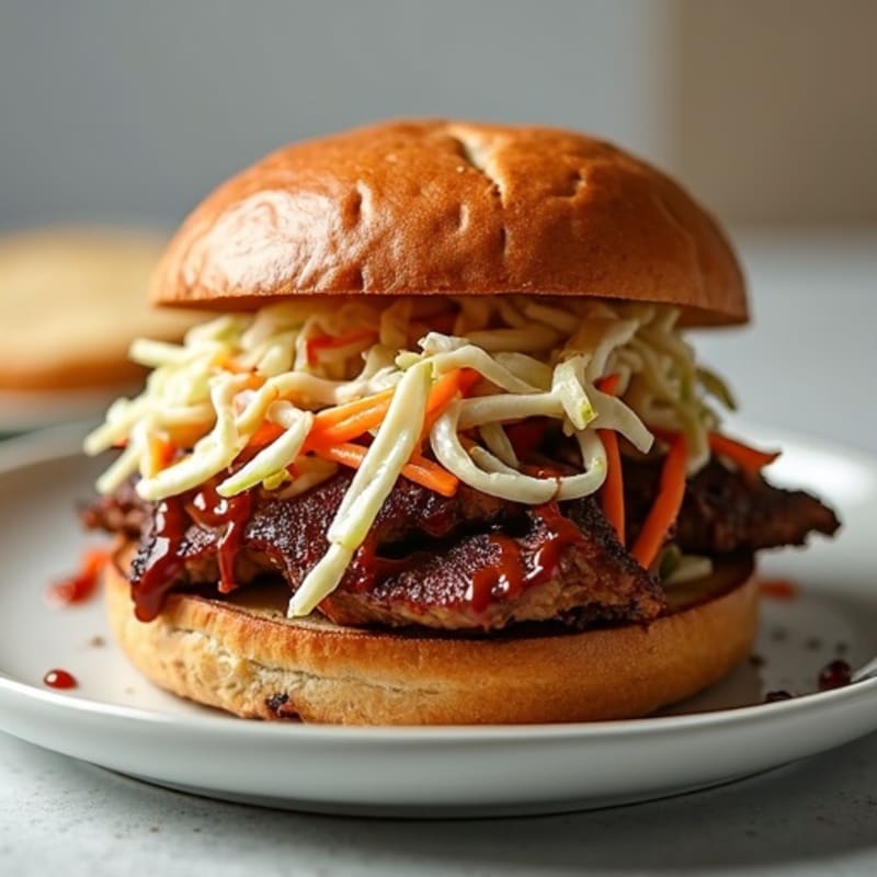 Slow-Cooked Smoky Brisket Sandwich with Crispy Coleslaw