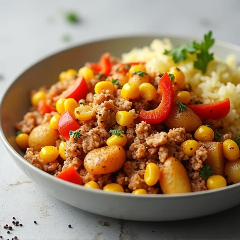 Skillet Turkey Sweet Corn Hash with Crispy Potatoes