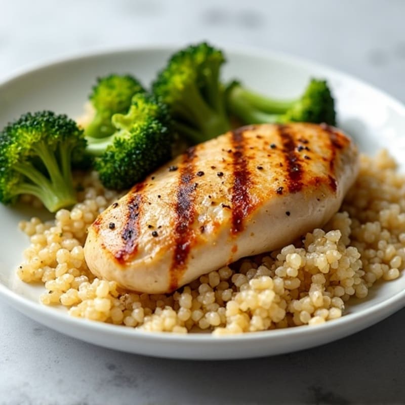 Grilled Chicken Breast with Roasted Broccoli and Quinoa