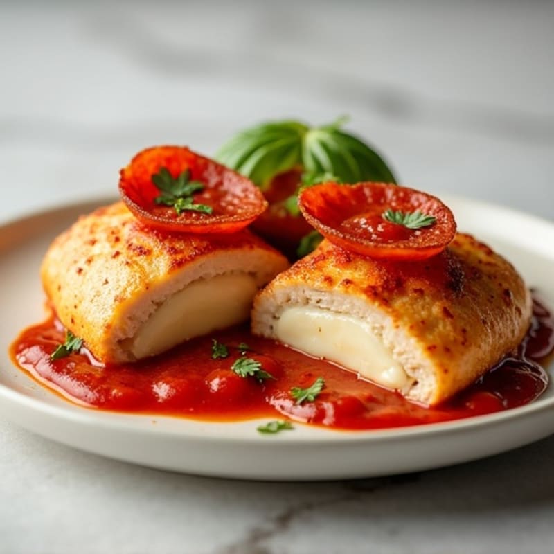 Mozzarella-Stuffed Chicken Breast with Crispy Turkey Pepperoni and Marinara