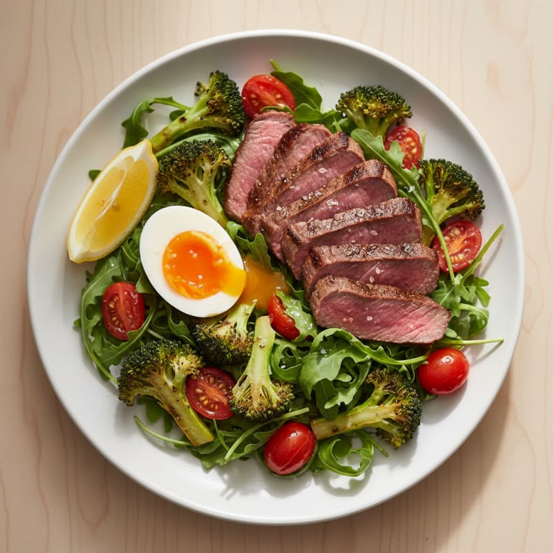 Seared Steak Salad with Roasted Broccoli and Cherry Tomatoes