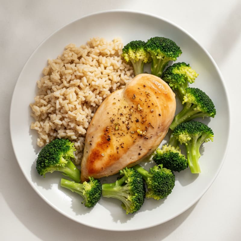 Baked Chicken Breast with Steamed Broccoli and Brown Rice