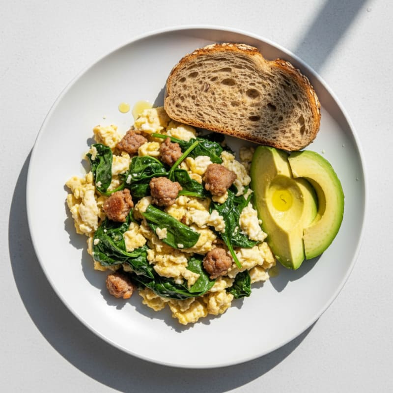 Egg White Scramble with Spinach and Turkey Sausage