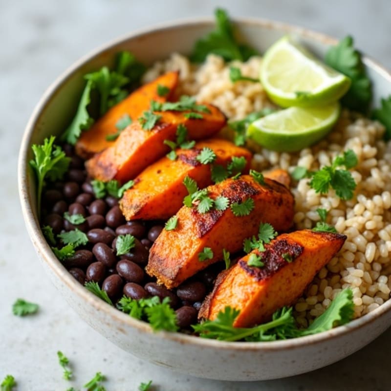 Cilantro-Lime Chicken Burrito Bowl with Roasted Sweet Potato