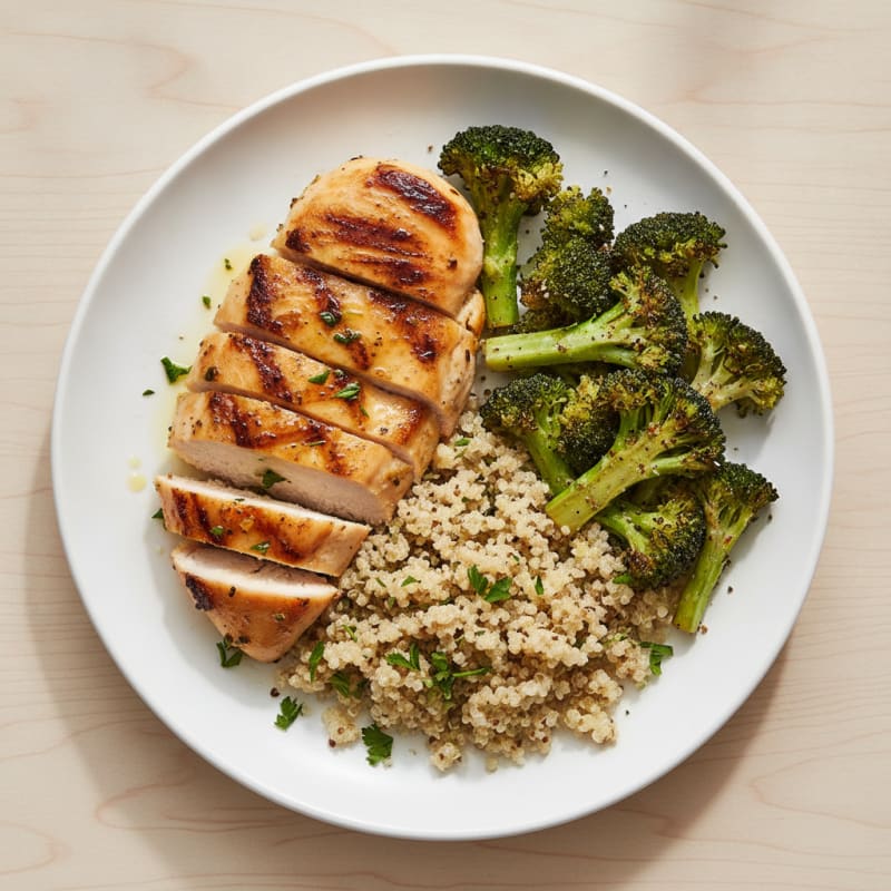 Grilled Chicken Breast with Quinoa and Roasted Broccoli