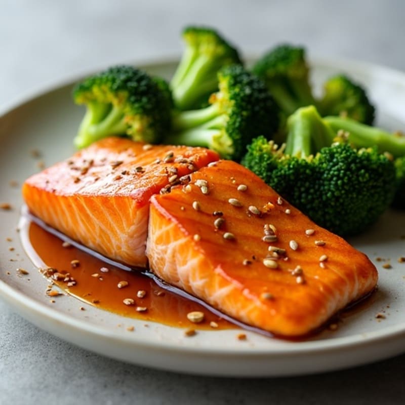 Ginger-Sesame Glazed Salmon with Crispy Broccoli