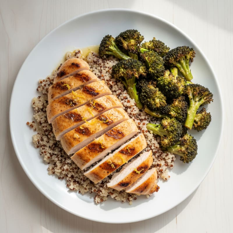 Grilled Chicken Breast with Quinoa and Roasted Broccoli