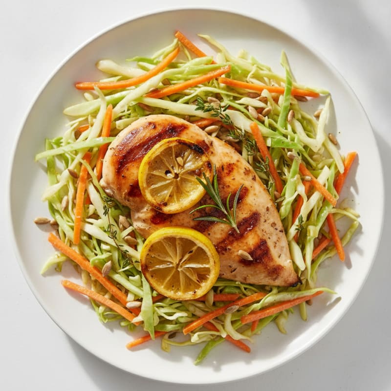 Grilled Chicken Breast with Crunchy Cabbage Slaw