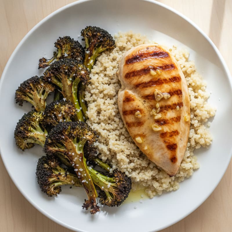 Grilled Chicken Breast with Quinoa and Roasted Broccoli