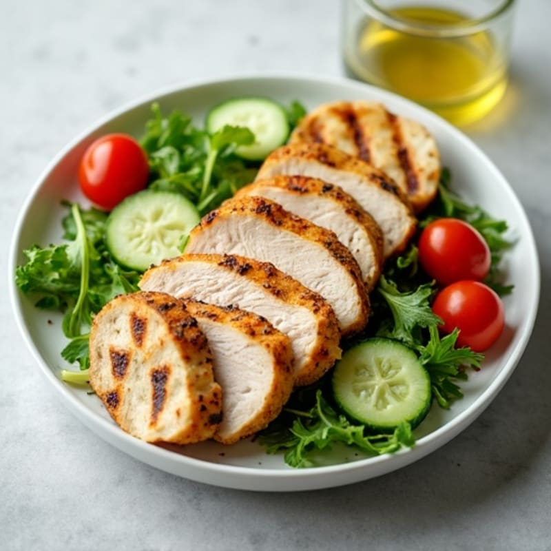 Grilled Turkey Breast Salad with Cucumber and Mixed Greens